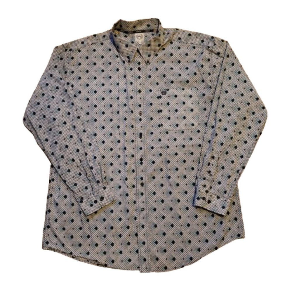 Cinch Button Up Shirt Men's XXL Silver Blue Long Sleeve Western Embroidered